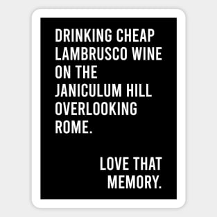 Drinking Cheap Lambrusco Wine on the Janiculum Hill Overlooking Rome Love That Memory Meme Magnet